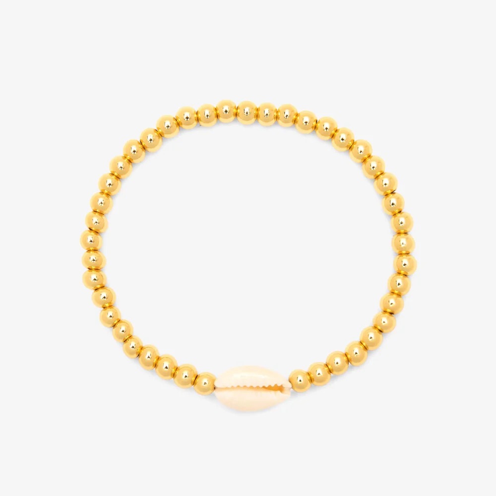 NEW PURAVIDA COWRIE GOLD BEAD STRETCH BRACELET